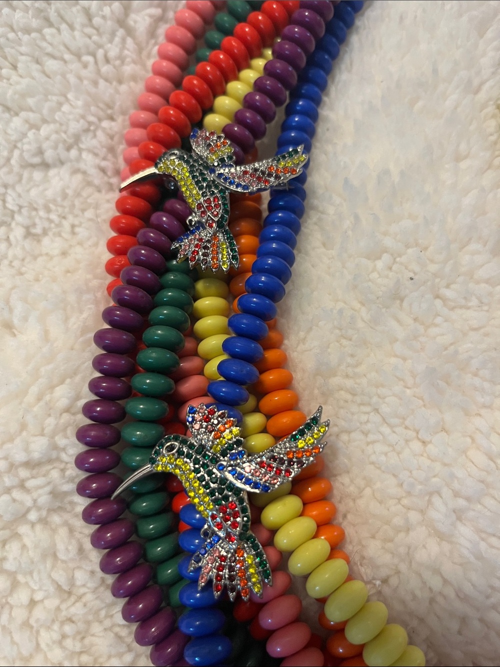Multicolor Beaded Statement Necklace with Hummingbird Accents - Picture 2 of 2